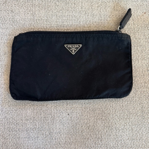 Prada Vintage Pouch Black Nylon Flat Cosmetic Pouch Small Clutch Purse - Picture 1 of 13